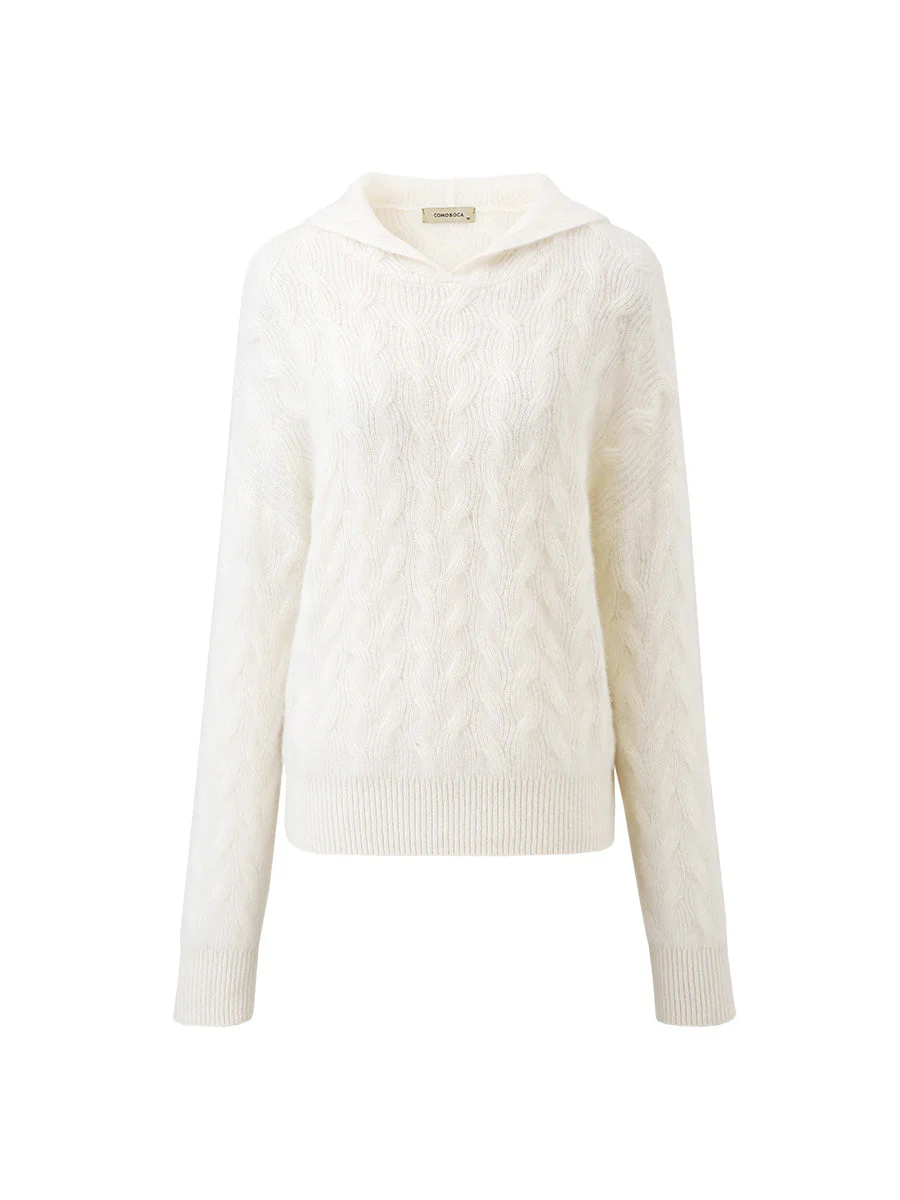 100% Cashmere Women's Cable Knit Hooded Sweater