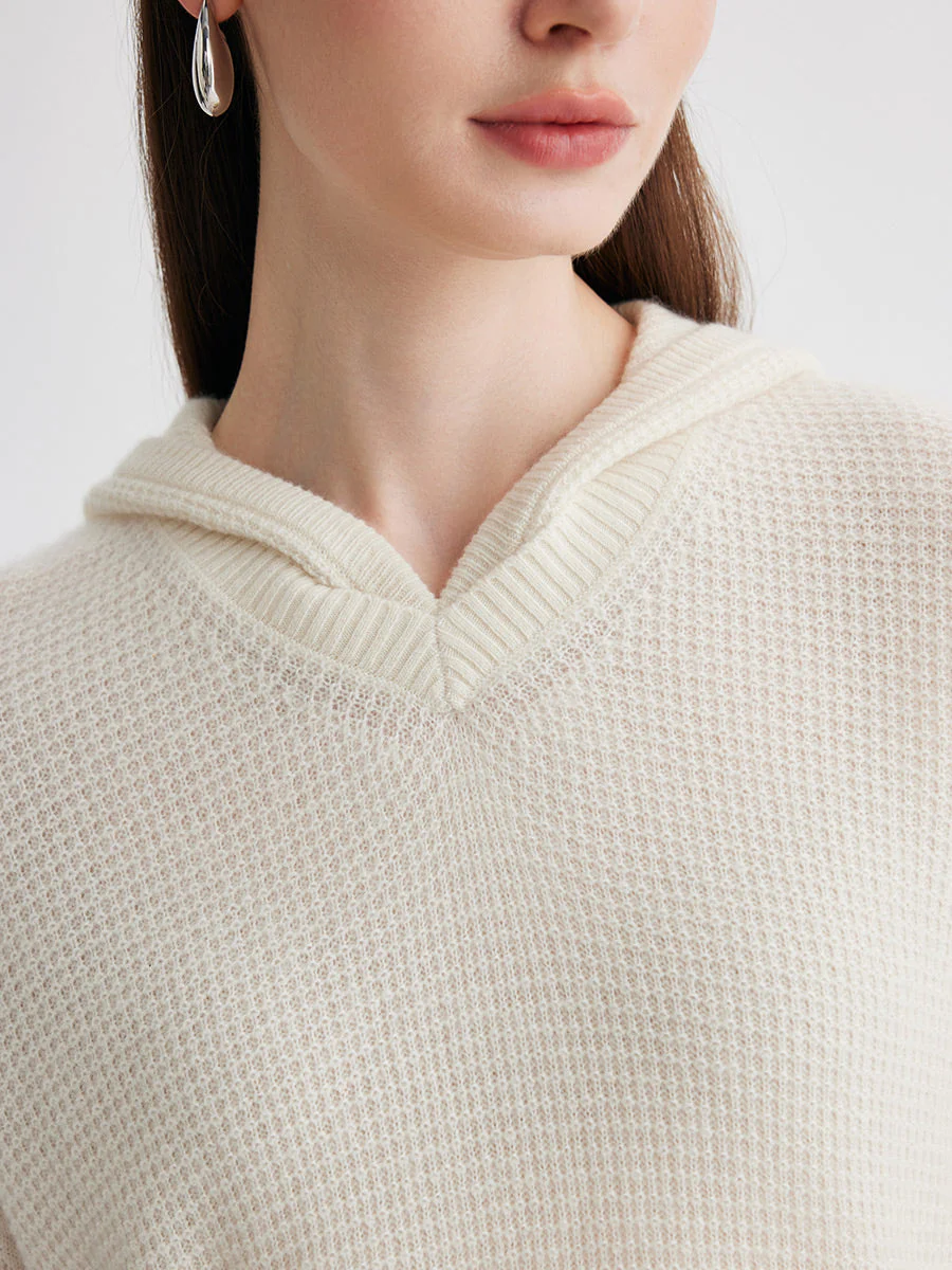 100% Cashmere Women's Ribbed Knit Hoodie