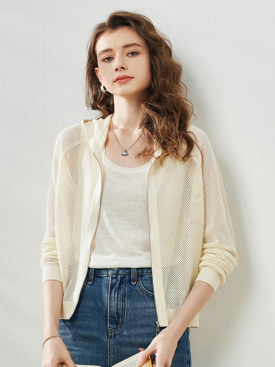 Women's Ribbed Mesh Zip-Up Hoodie