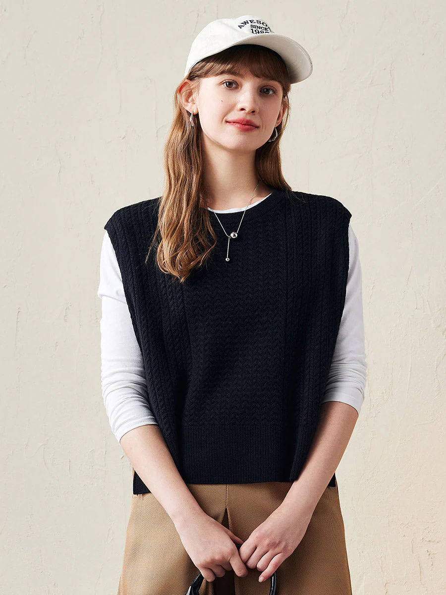 100% Wool Women's Knit Sleeveless Sweater Vest