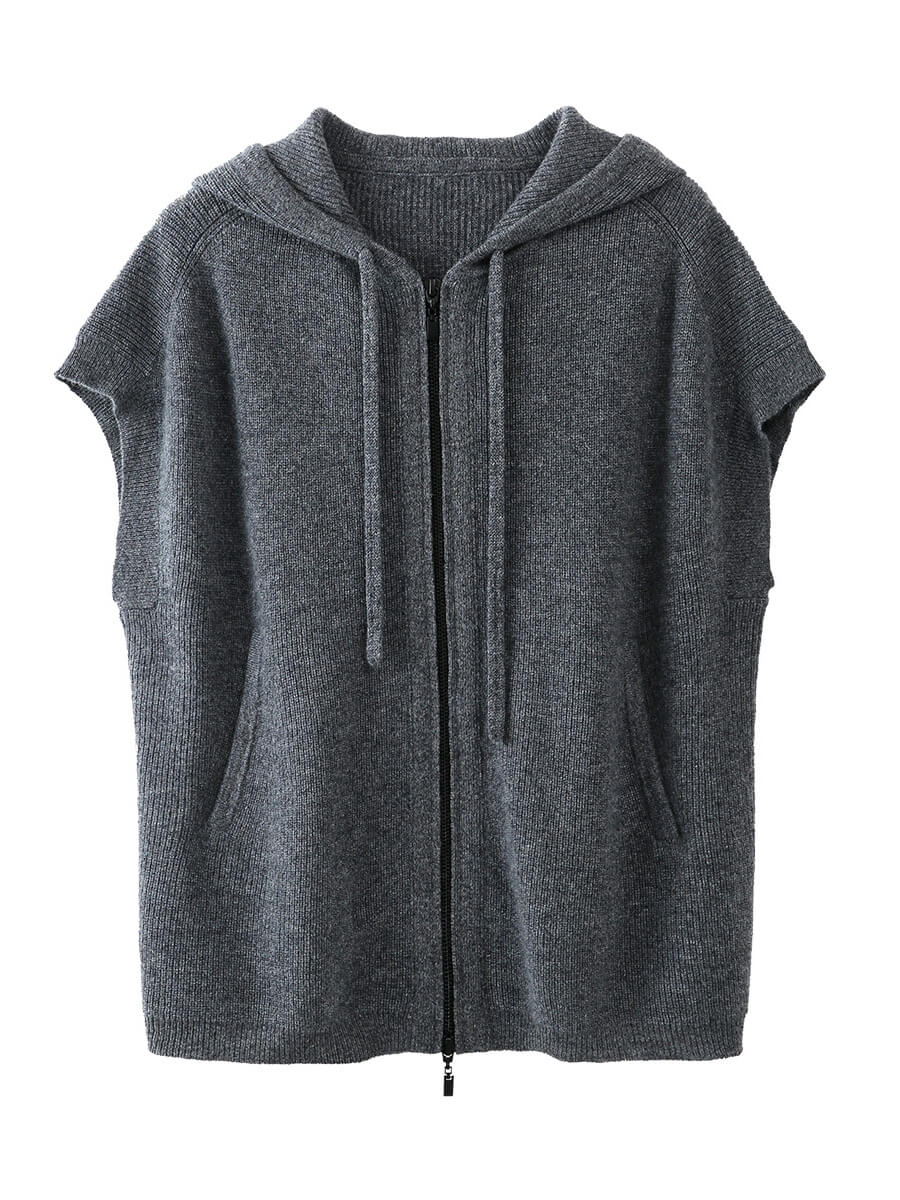 100% Cashmere Women's Hooded Double-Head Zipper Vest