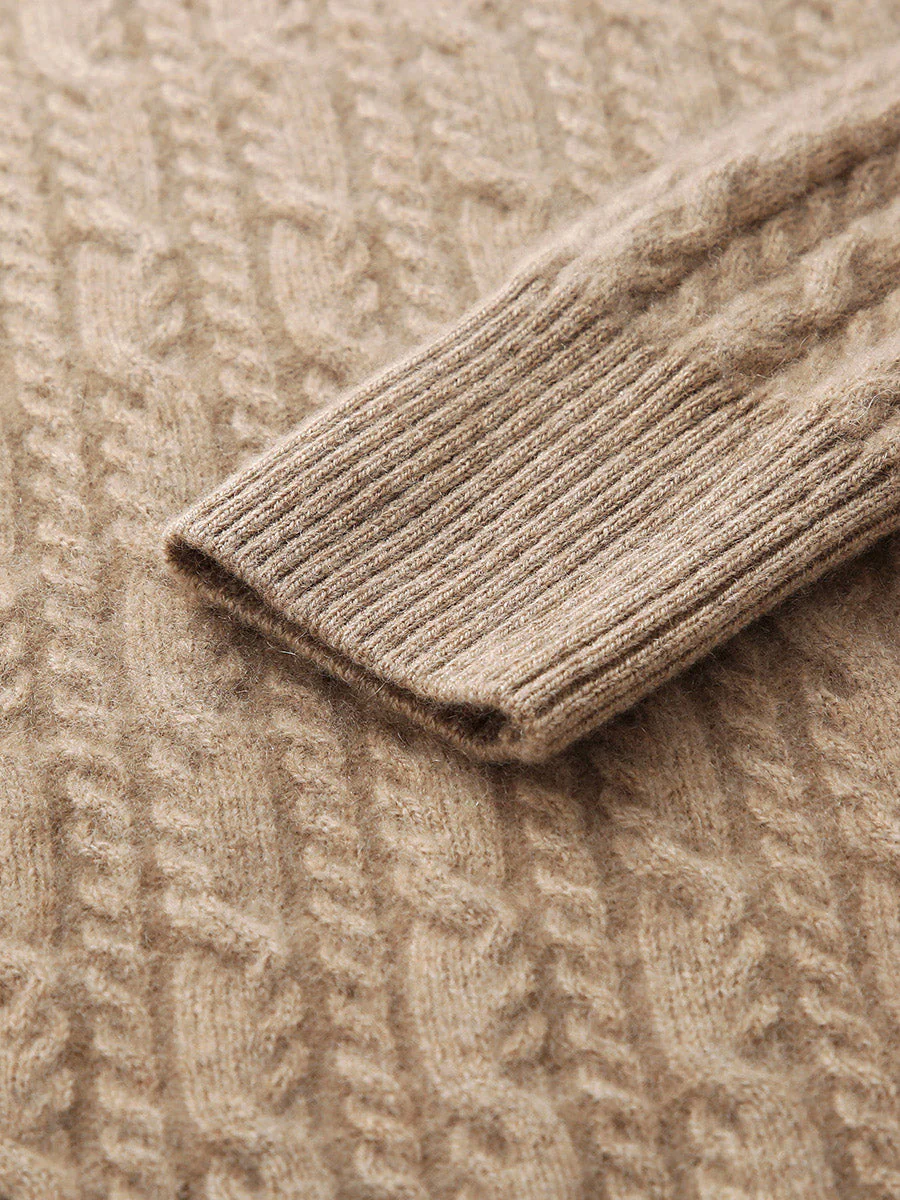 100% Cashmere Women's Cardigan Cable Knit Hoodie