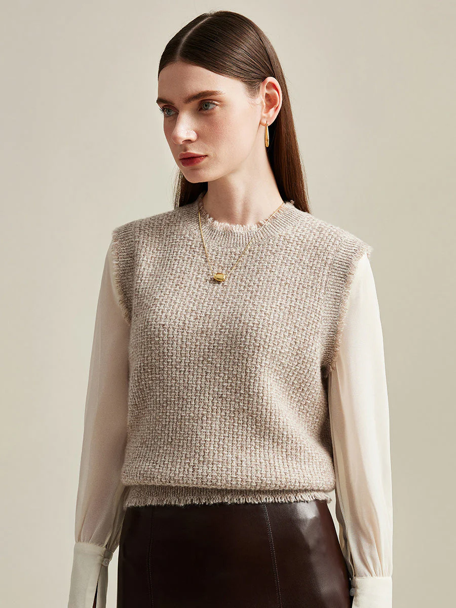 100% Cashmere Women's Textured Knit Sweater Vest