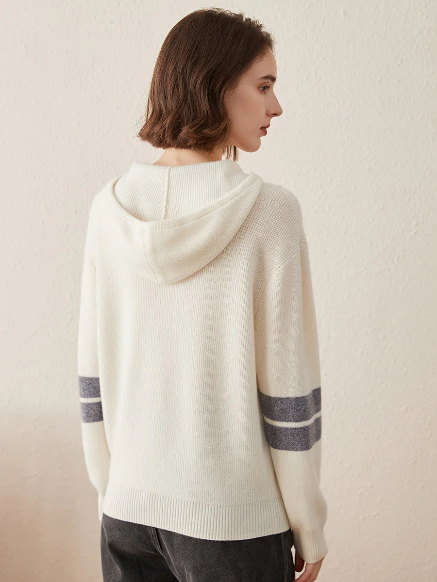 100% Cashmere Women's Half Zip Sweater Knit Hoodie