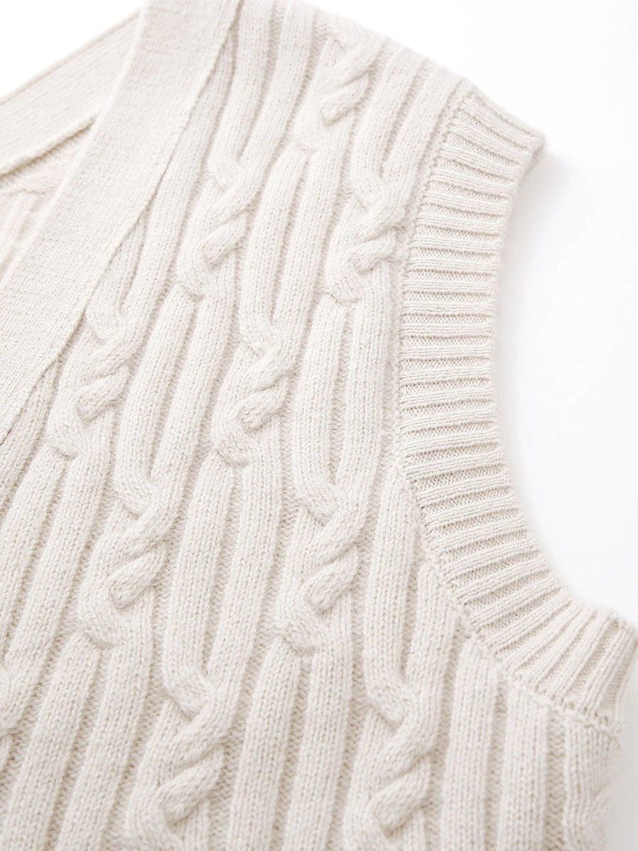 100% Wool Women's Cable Knit Button-Front Vest