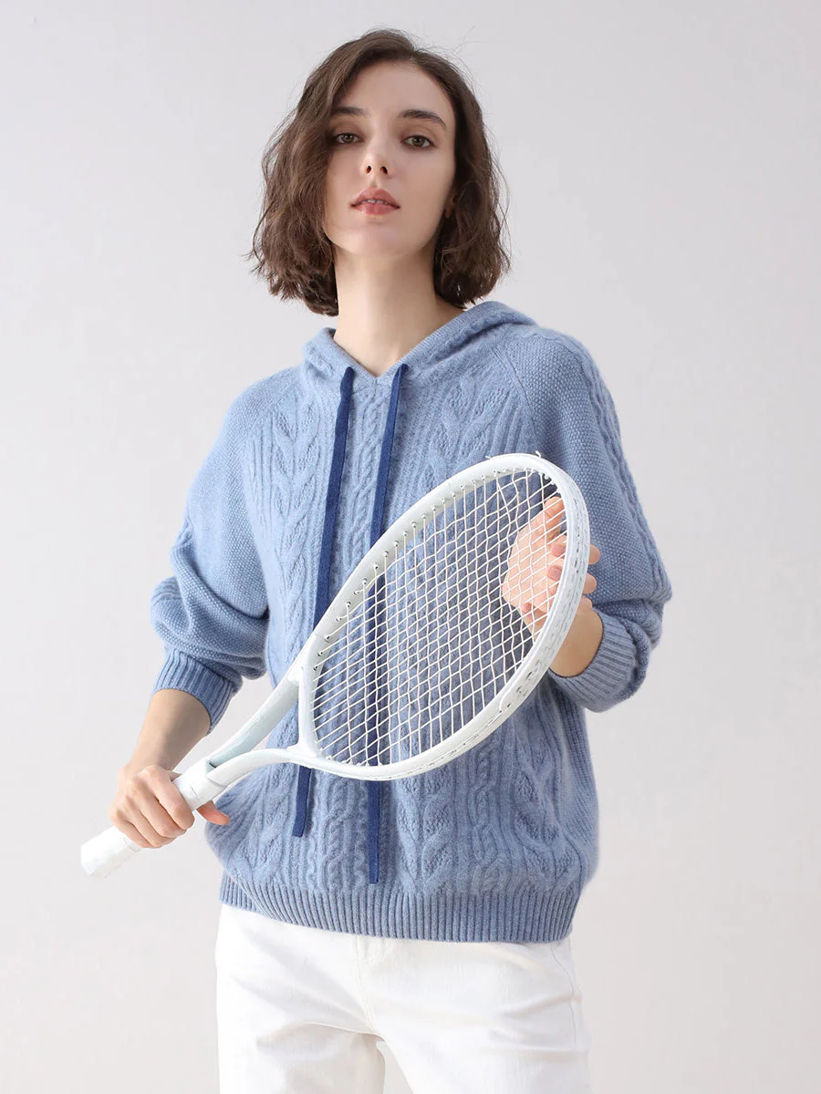 100% Cashmere Women's Solid Color Sweater Hoodie