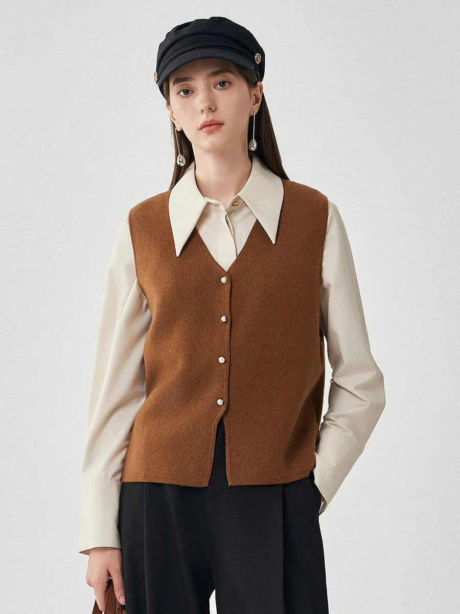 100% Wool Women's Button-Down Knit Vest