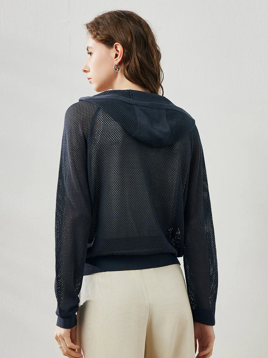 Women's Ribbed Mesh Zip-Up Hoodie