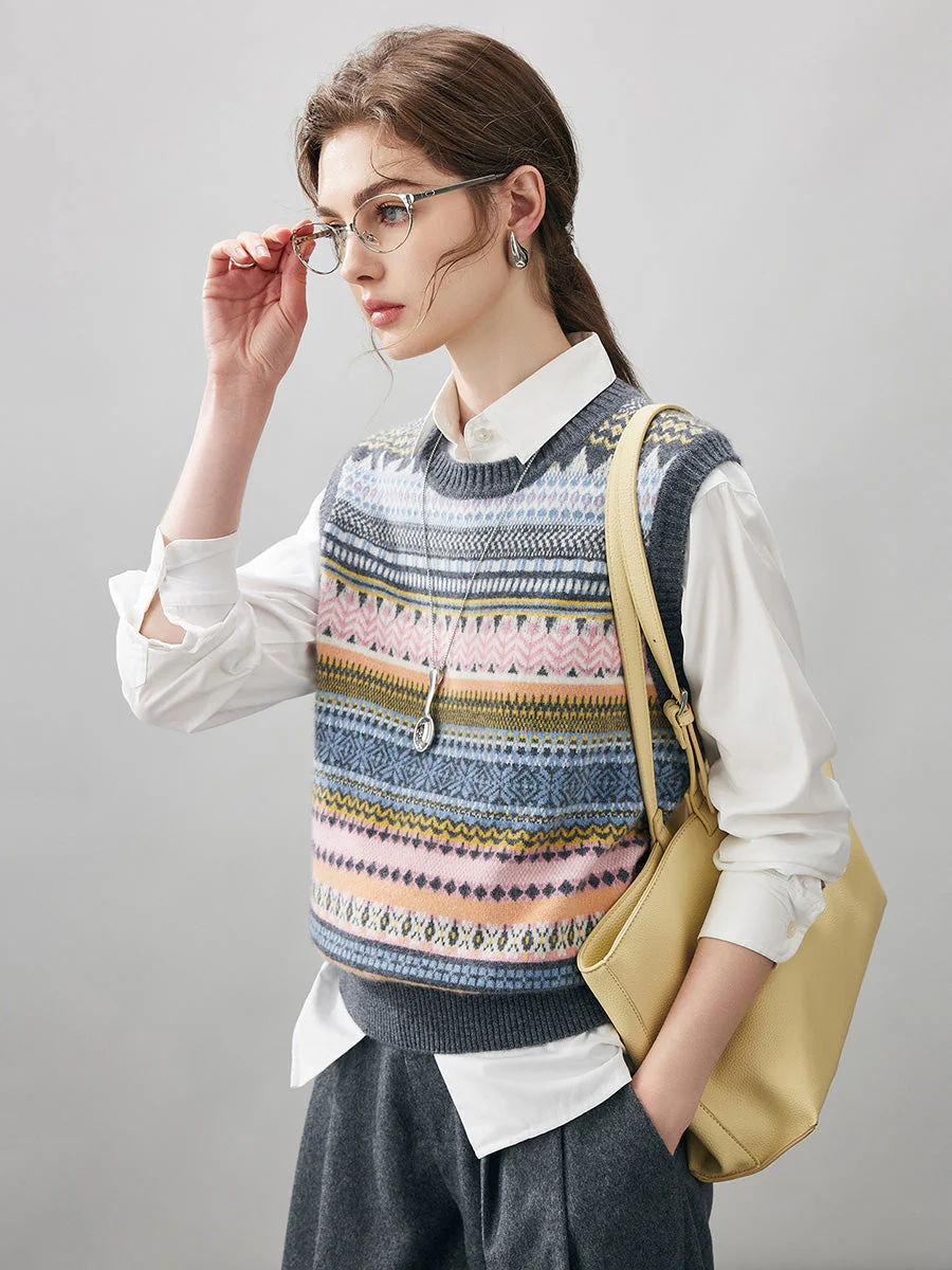 100% Cashmere Women's Striped Knit Vest