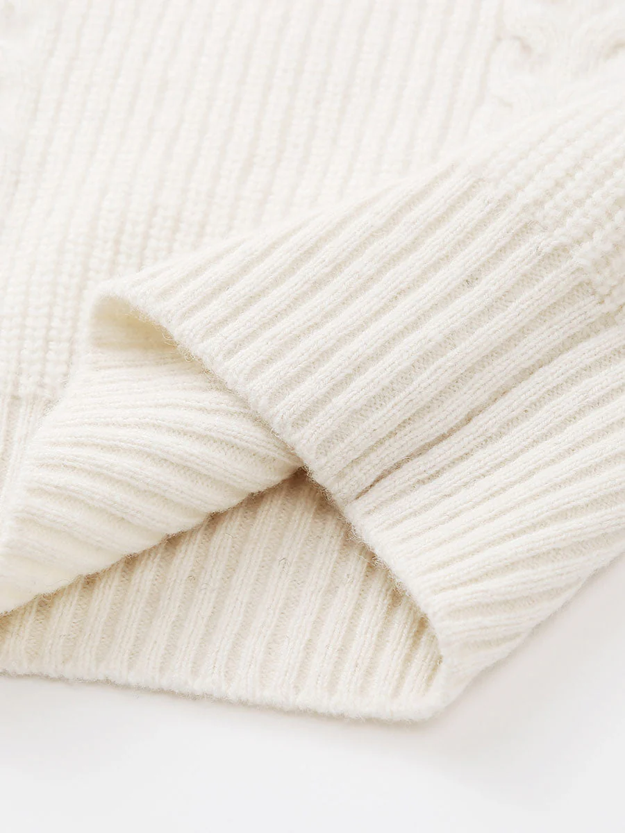 100% Wool Women's Cardigan Cable Knit Hoodie