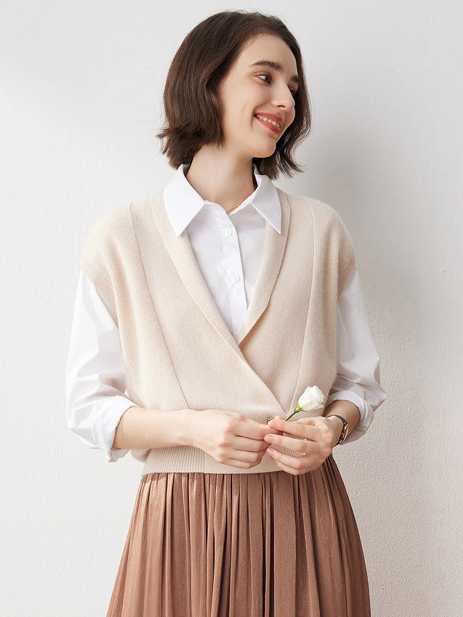 100% Cashmere Women's Knit Sleeveless Wrap Vest
