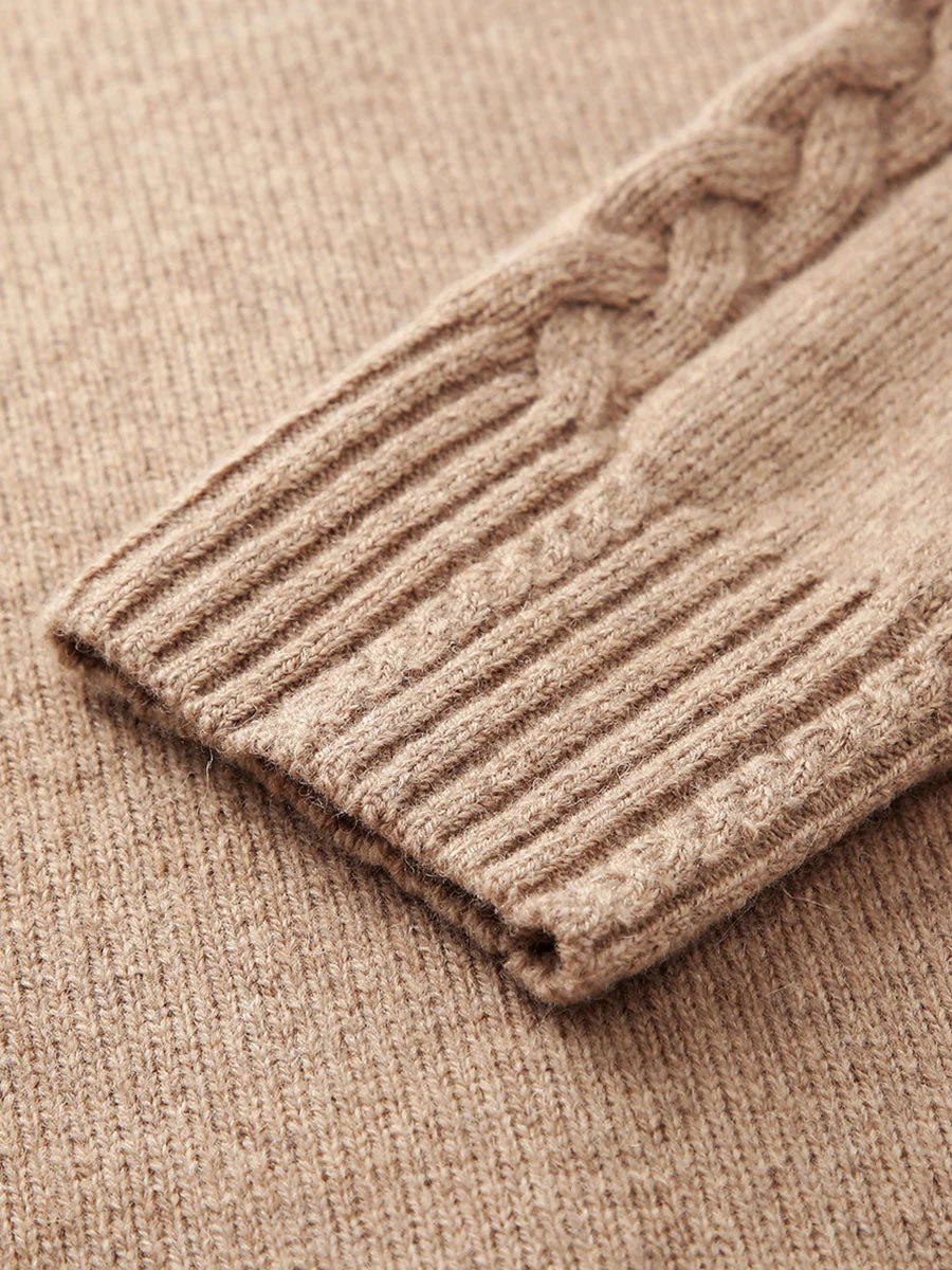 100% Wool Women's Cable Knit Zip Cardigan Hoodie