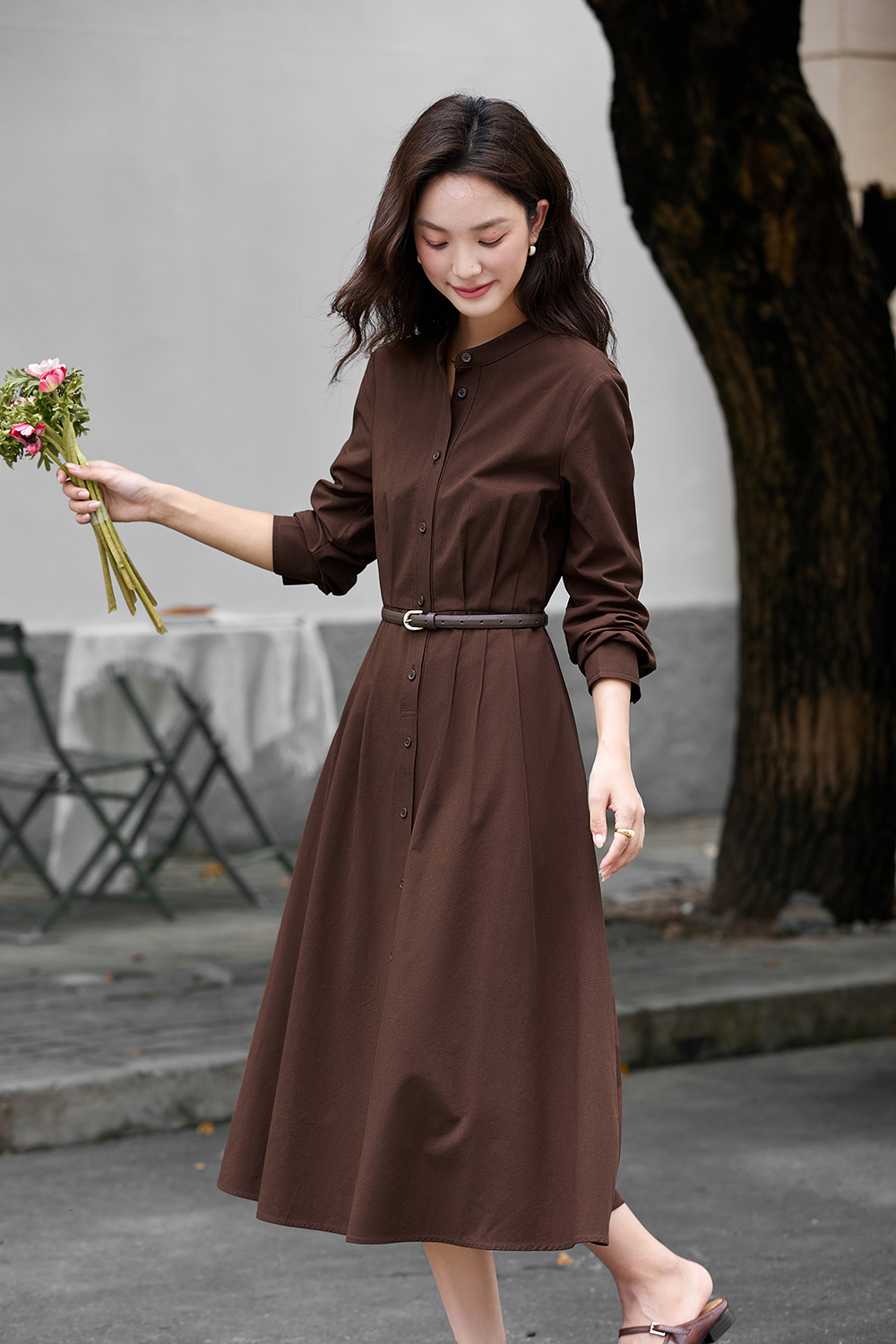 Belted Shirt Dress with Defined Waist