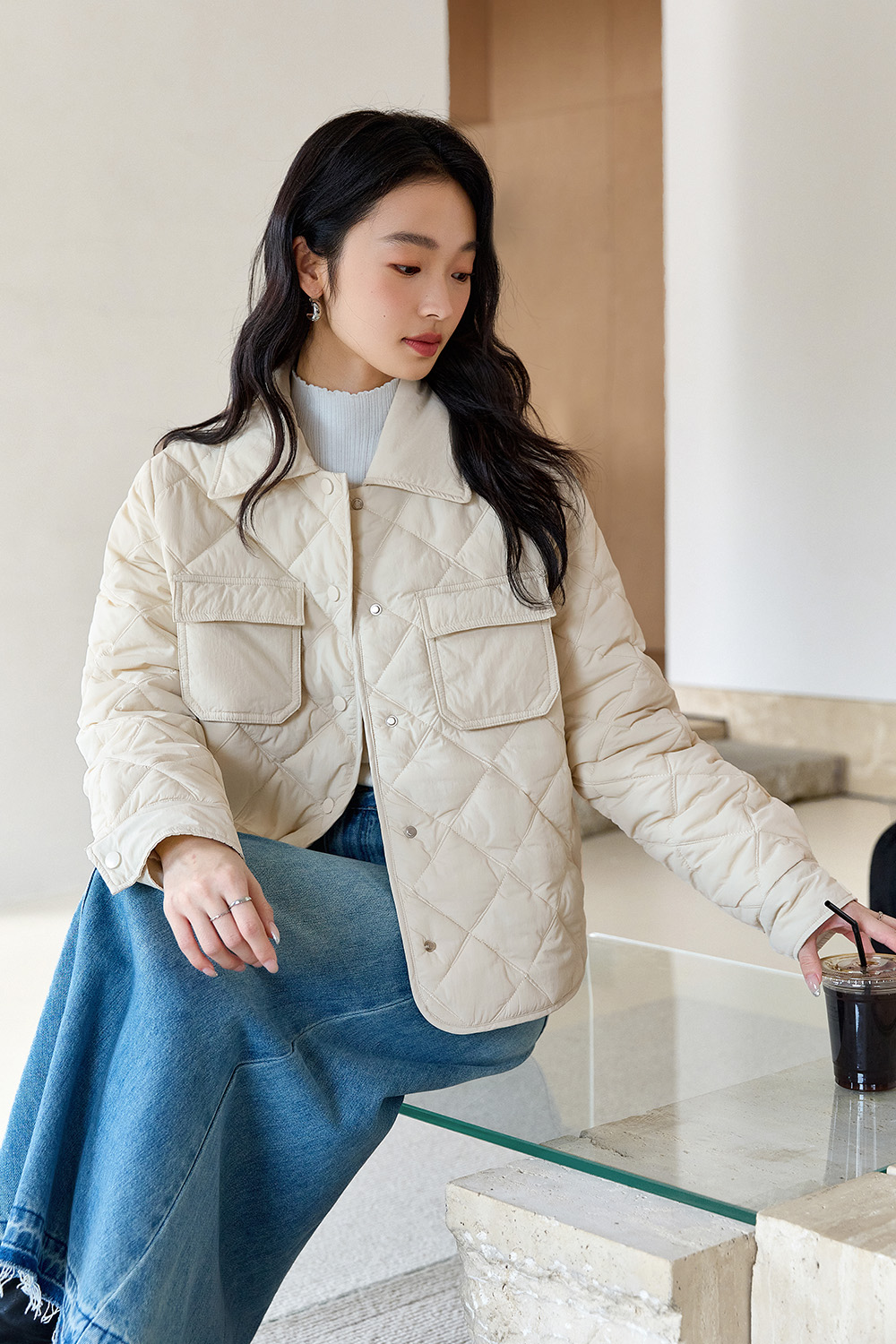 Lapel Diamond Short Cotton Coat