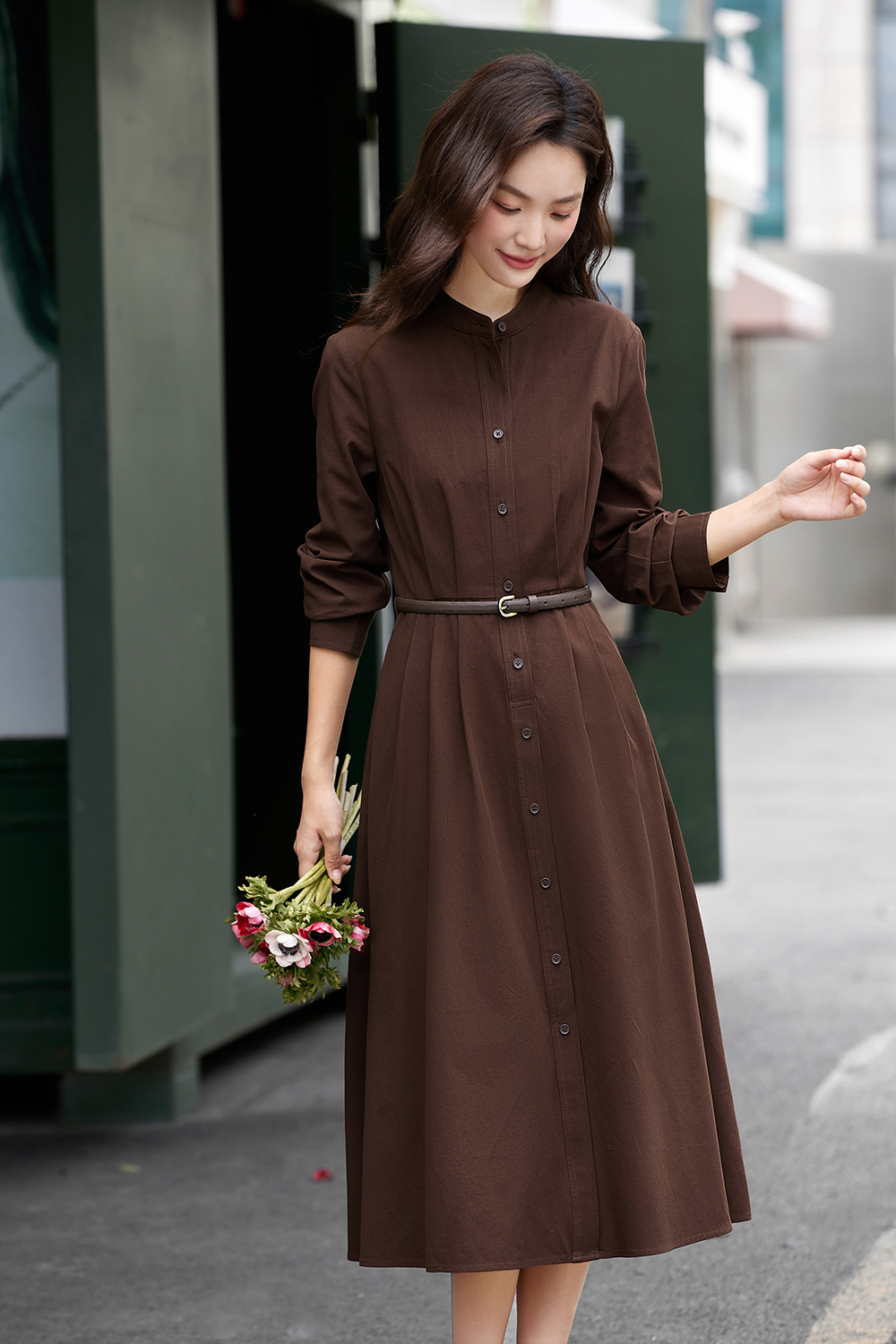 Belted Shirt Dress with Defined Waist