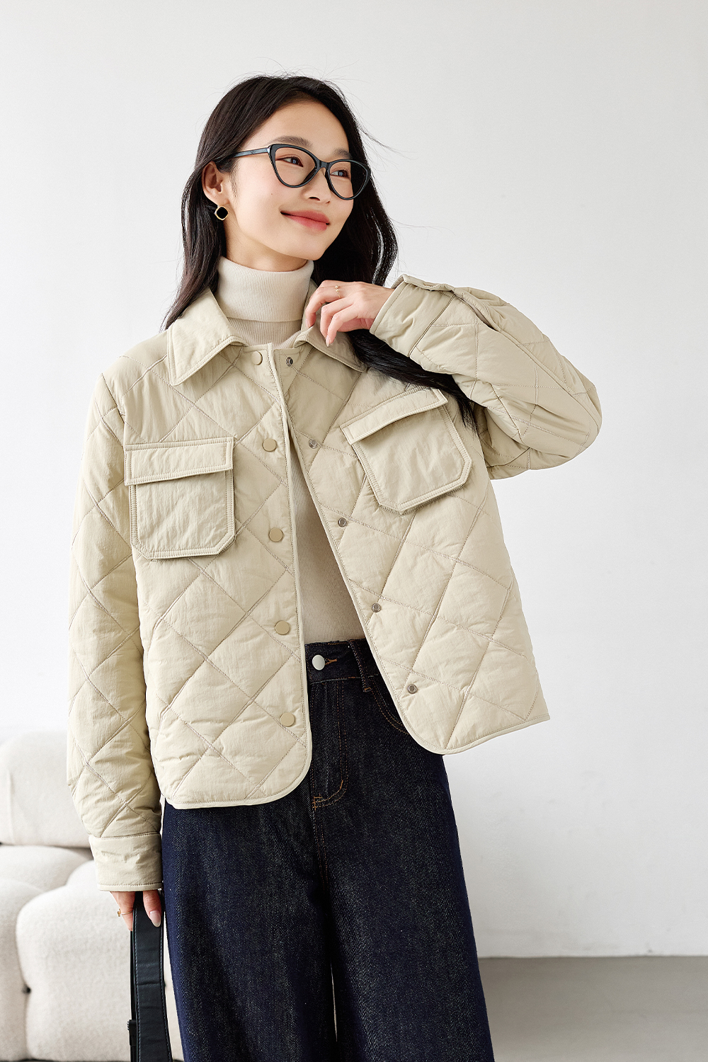 Lapel Diamond Short Cotton Coat