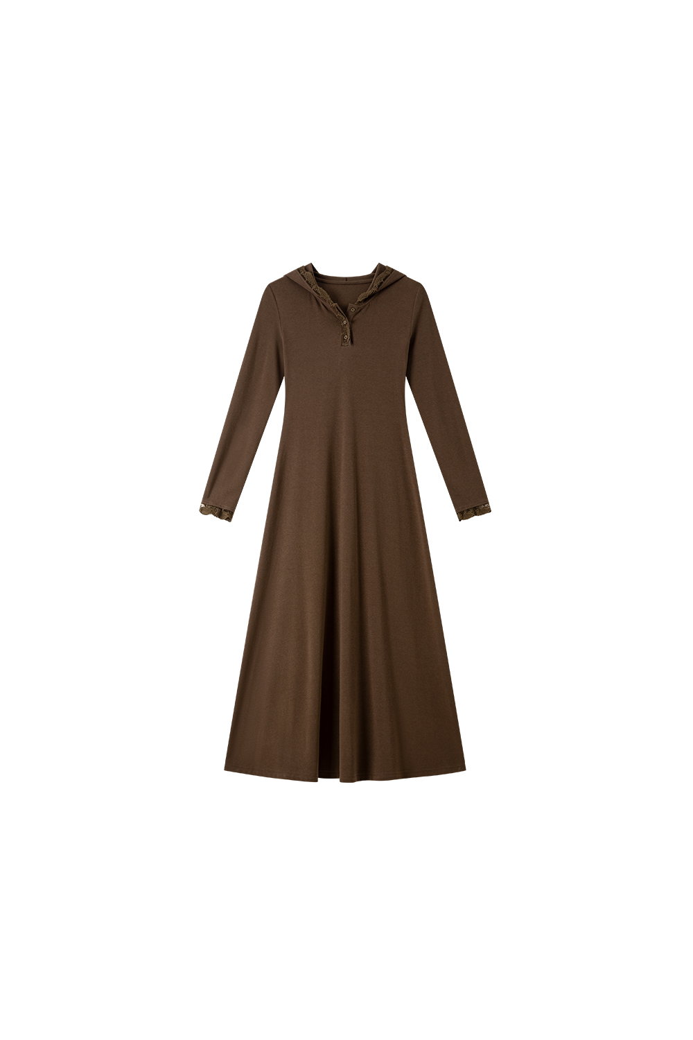 Lace-Trimmed Hooded Fit-and-Flare Dress