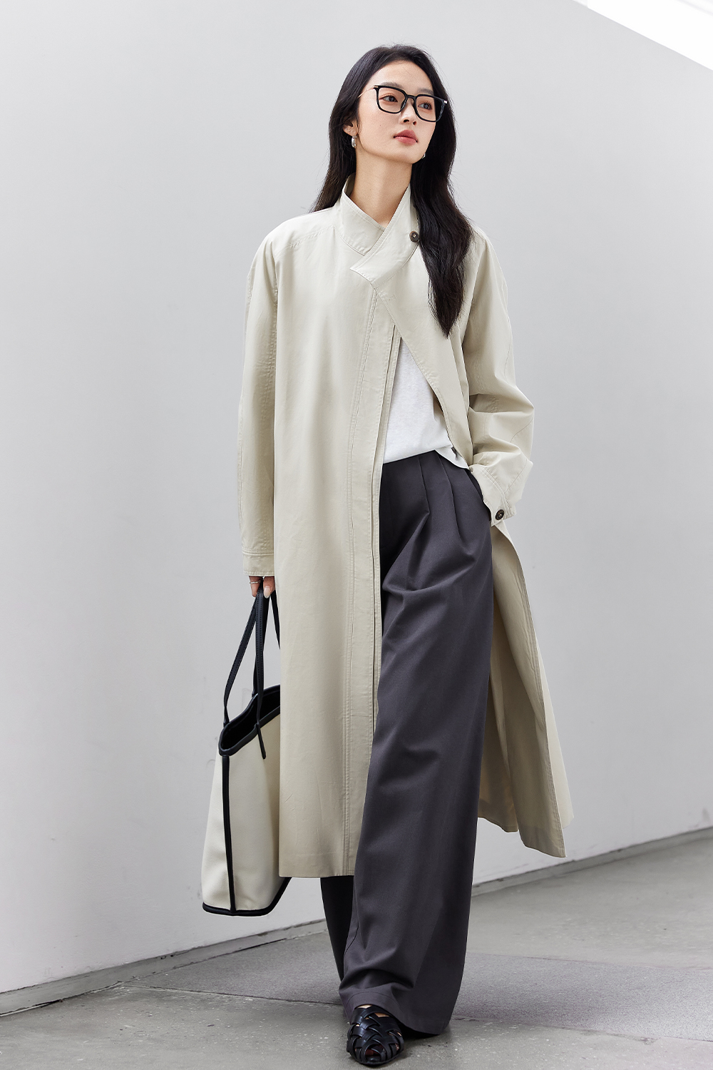 Stand-Up Collar Buttoned Trench Coat
