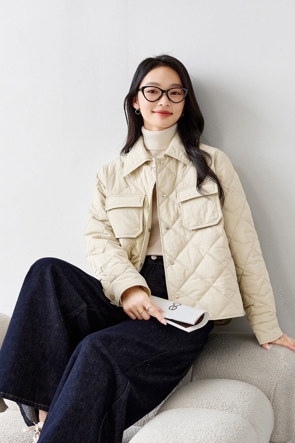 Lapel Diamond Short Cotton Coat