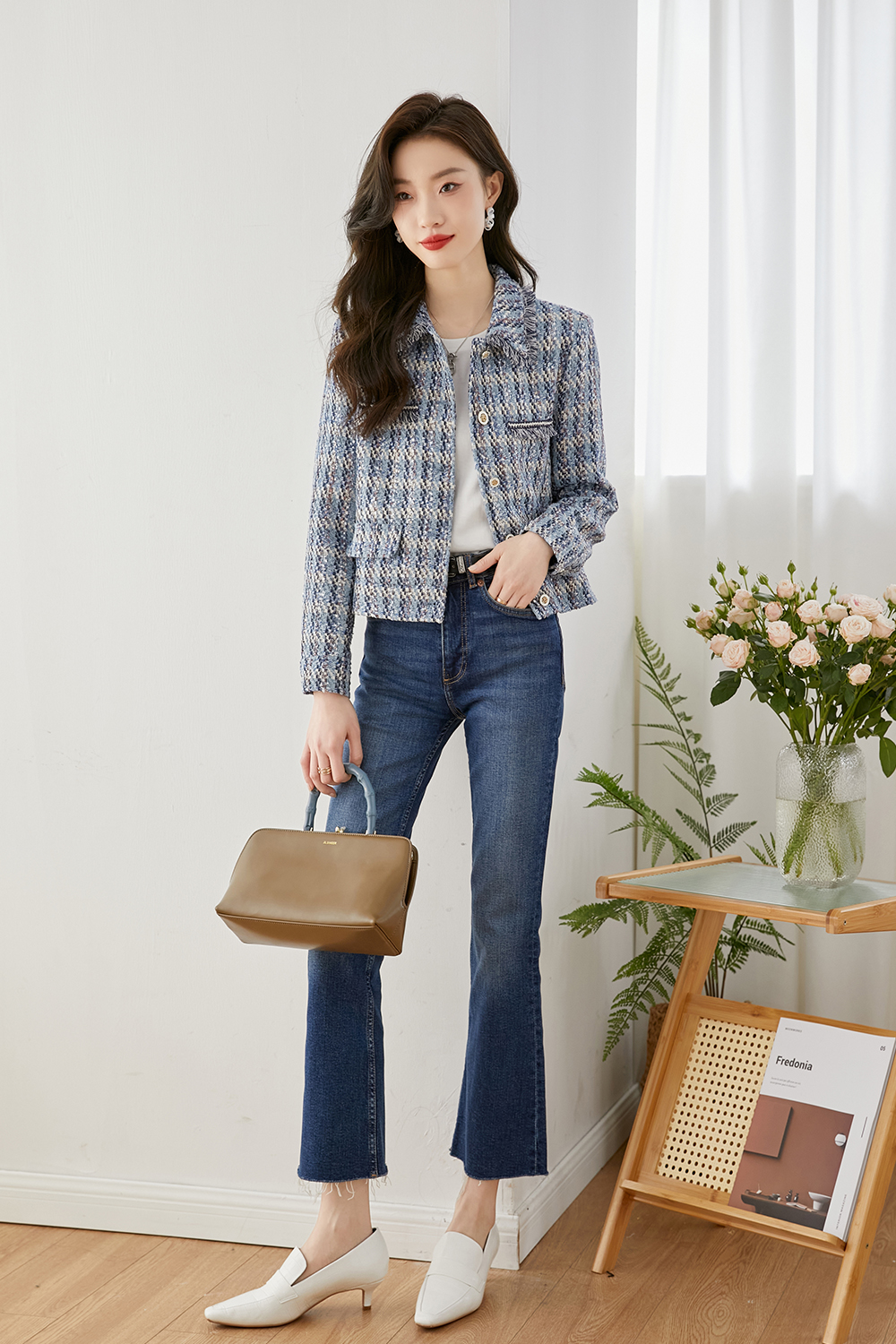 Lapel Blended Checkered Jacket