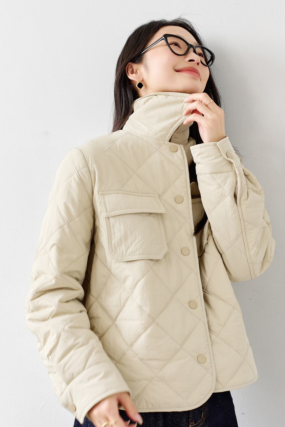 Lapel Diamond Short Cotton Coat
