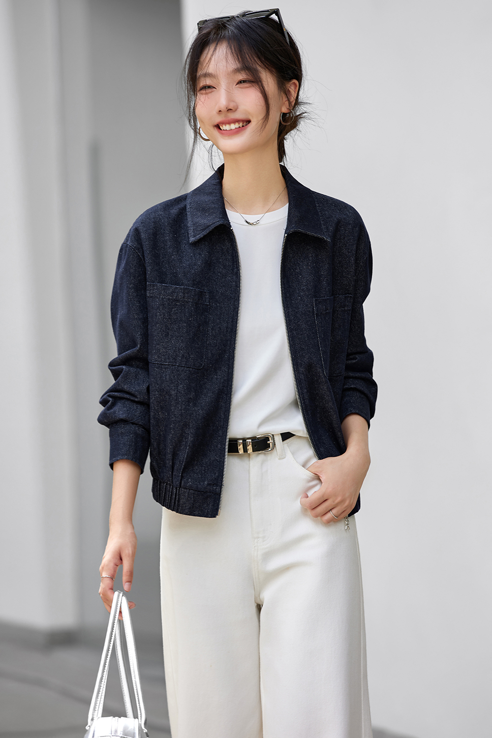 Washed Denim Jacket with Youthful Straight Cut