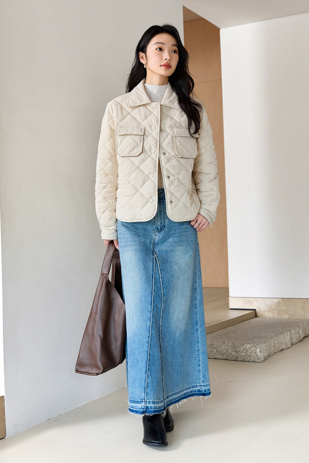 Lapel Diamond Short Cotton Coat