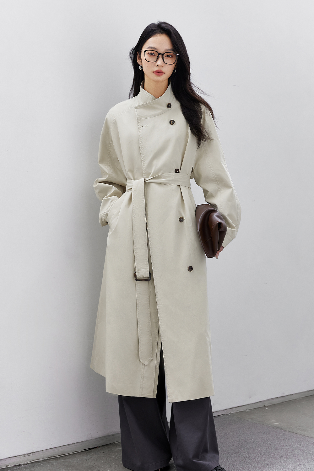 Stand-Up Collar Buttoned Trench Coat