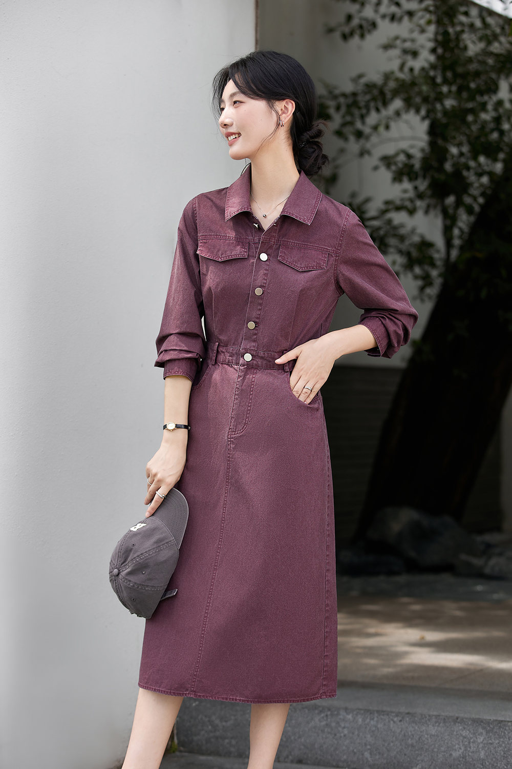 Utility-Chic Cotton Shirtdress with Belted Waist