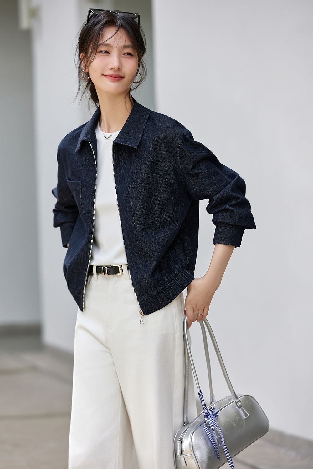 Washed Denim Jacket with Youthful Straight Cut