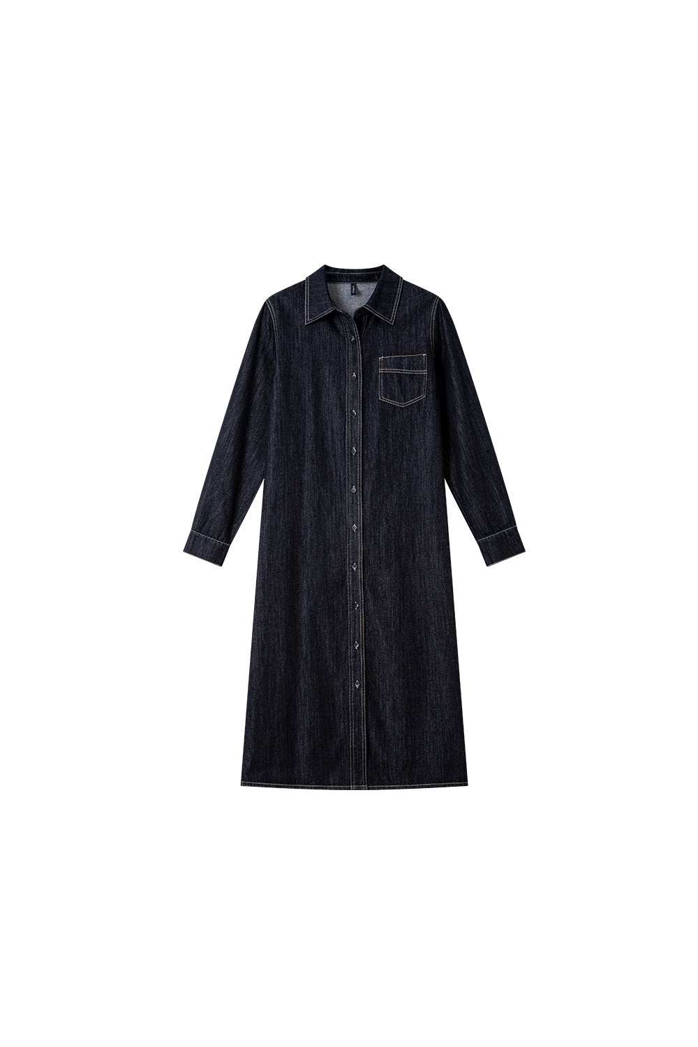 Denim Shirt Dress with Contrast Topstitching