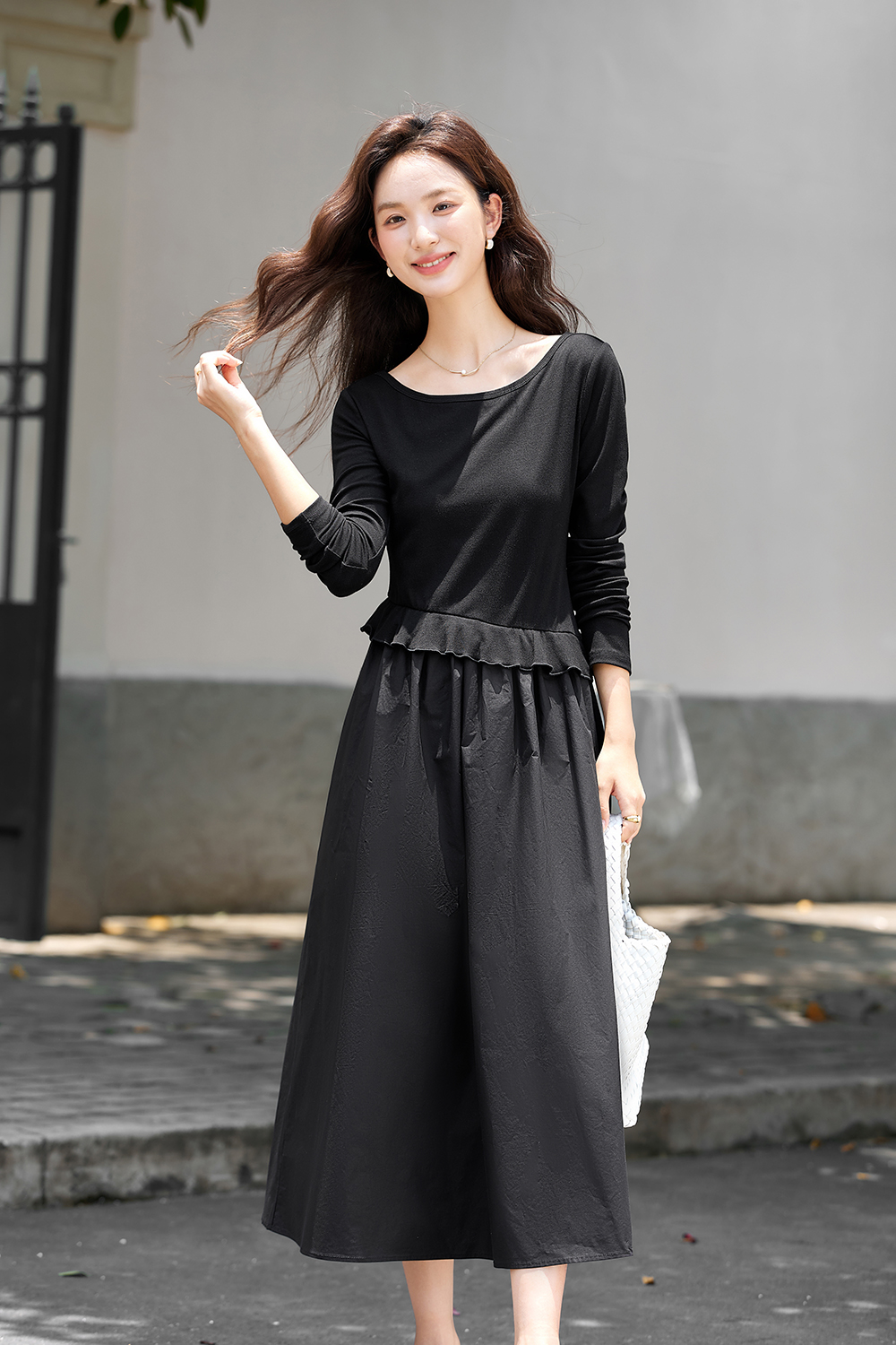 Asymmetric Hem Black Shift Dress
