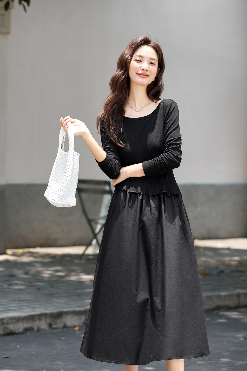 Asymmetric Hem Black Shift Dress