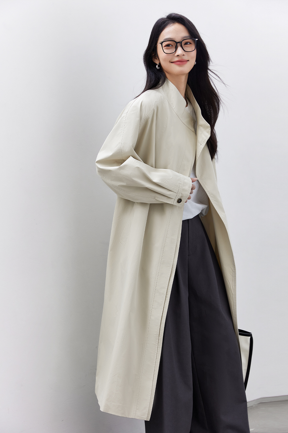 Stand-Up Collar Buttoned Trench Coat