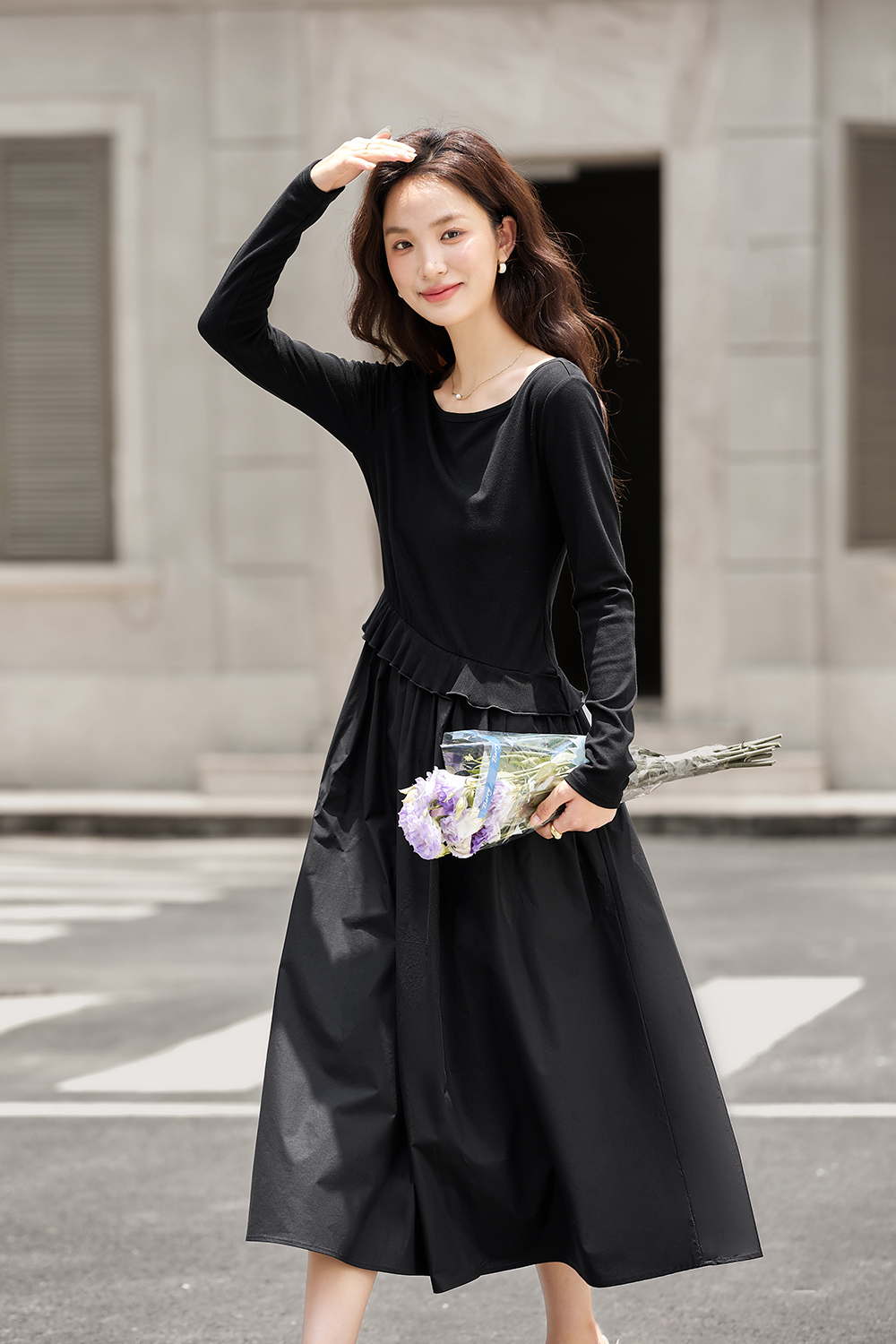 Asymmetric Hem Black Shift Dress