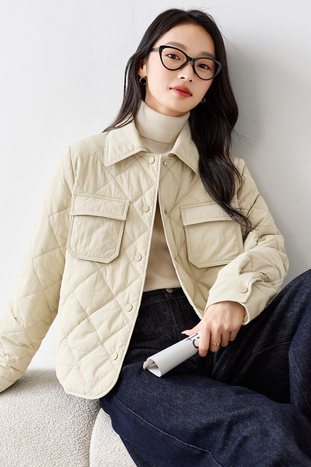 Lapel Diamond Short Cotton Coat