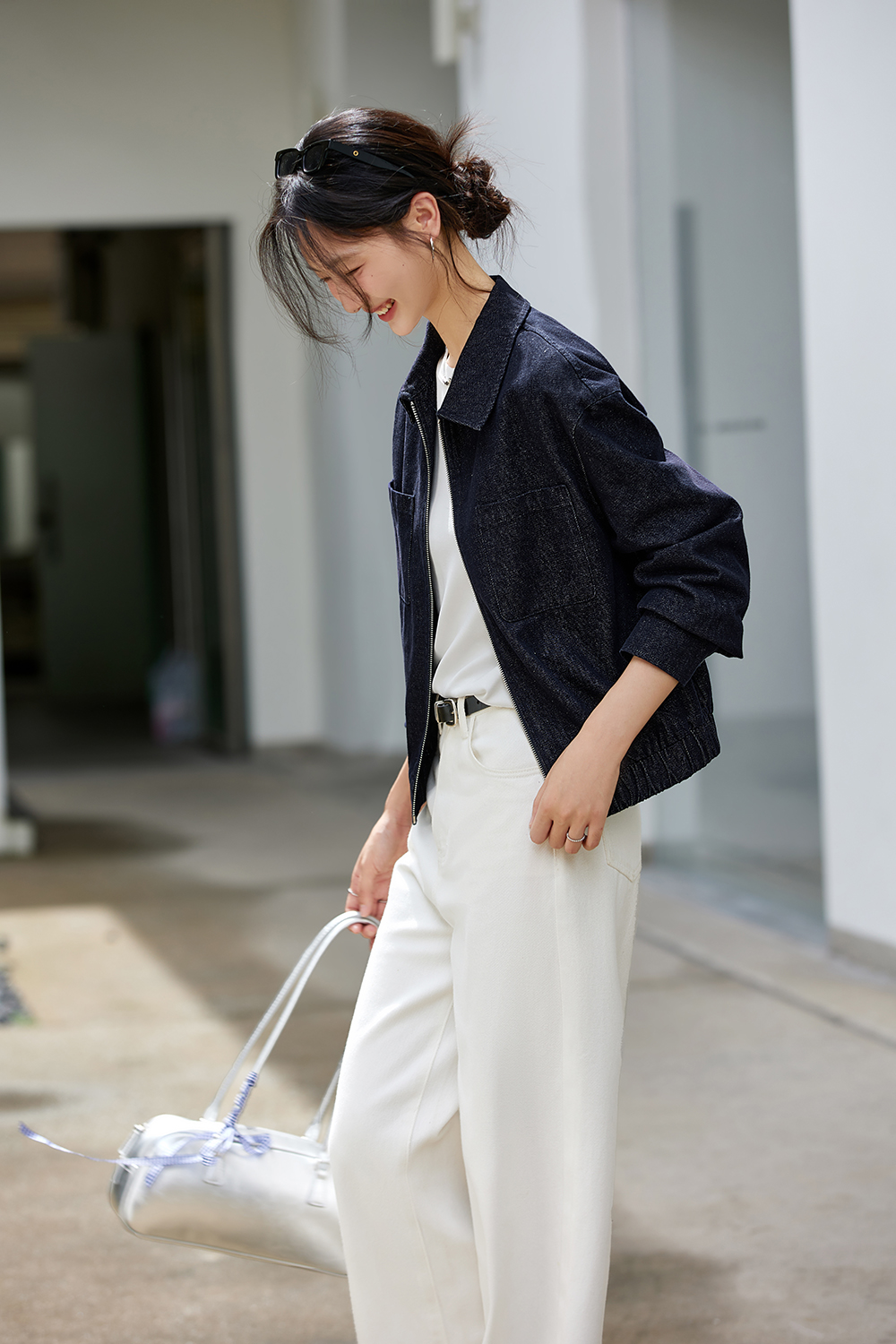 Washed Denim Jacket with Youthful Straight Cut