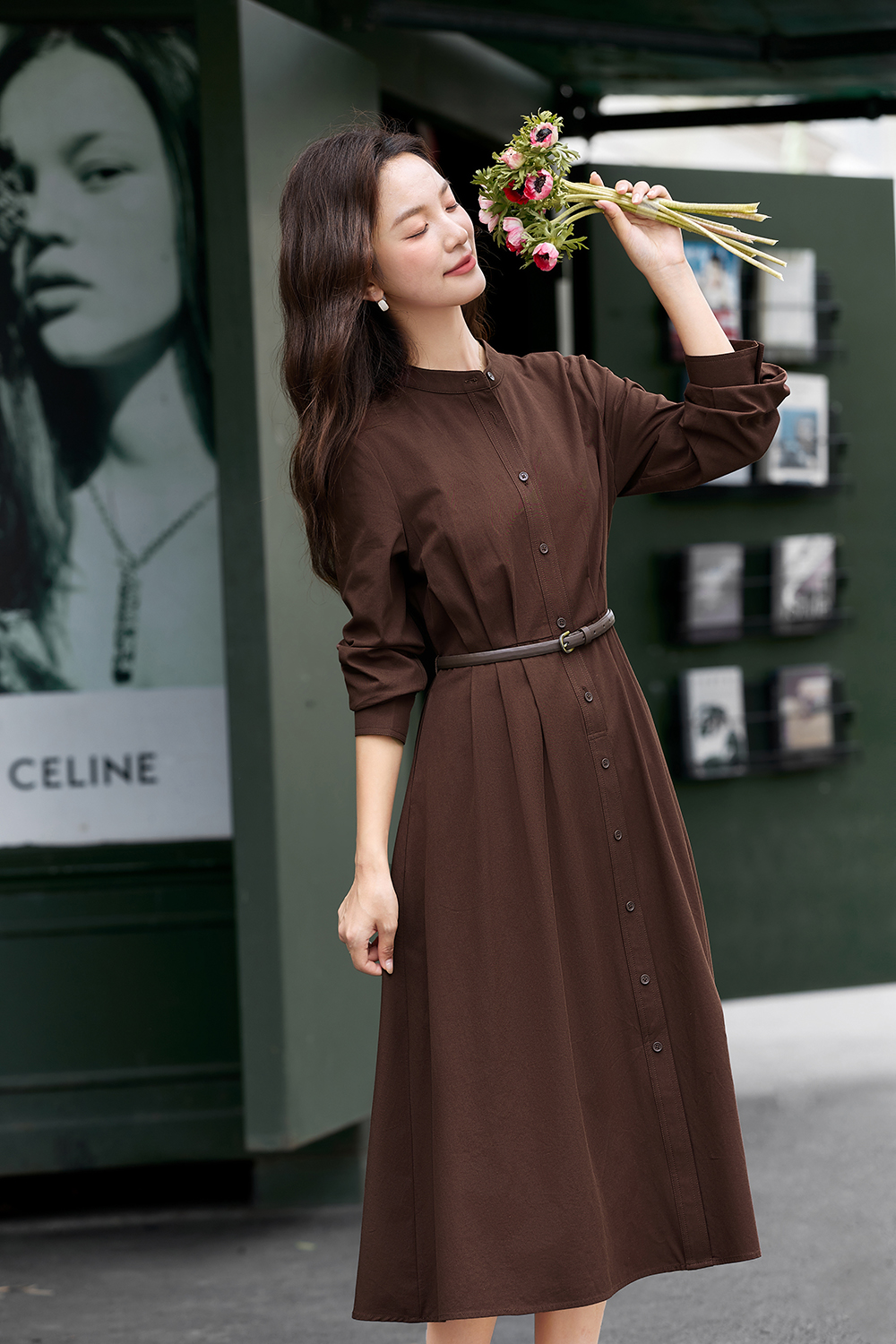 Belted Shirt Dress with Defined Waist