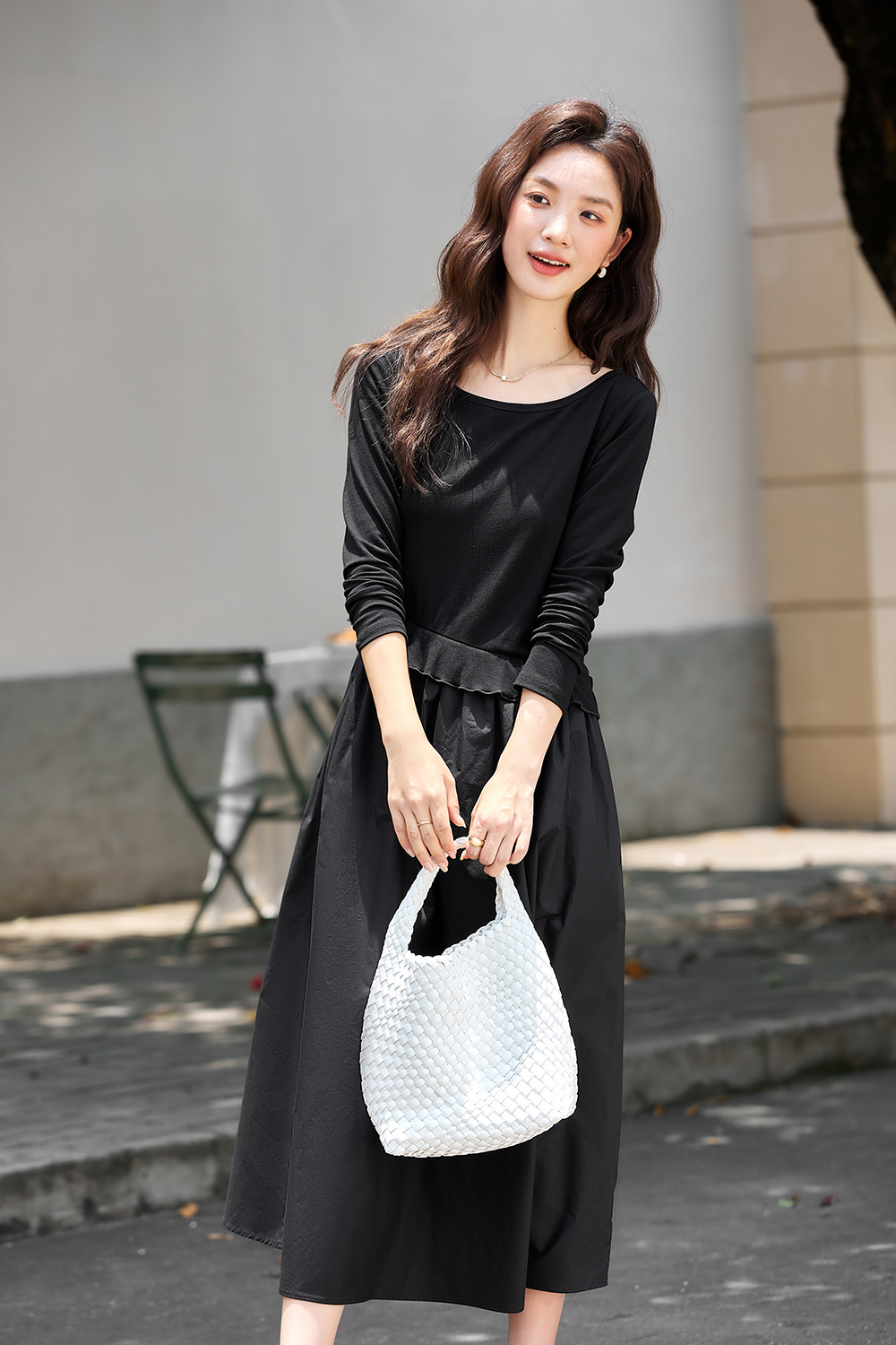 Asymmetric Hem Black Shift Dress
