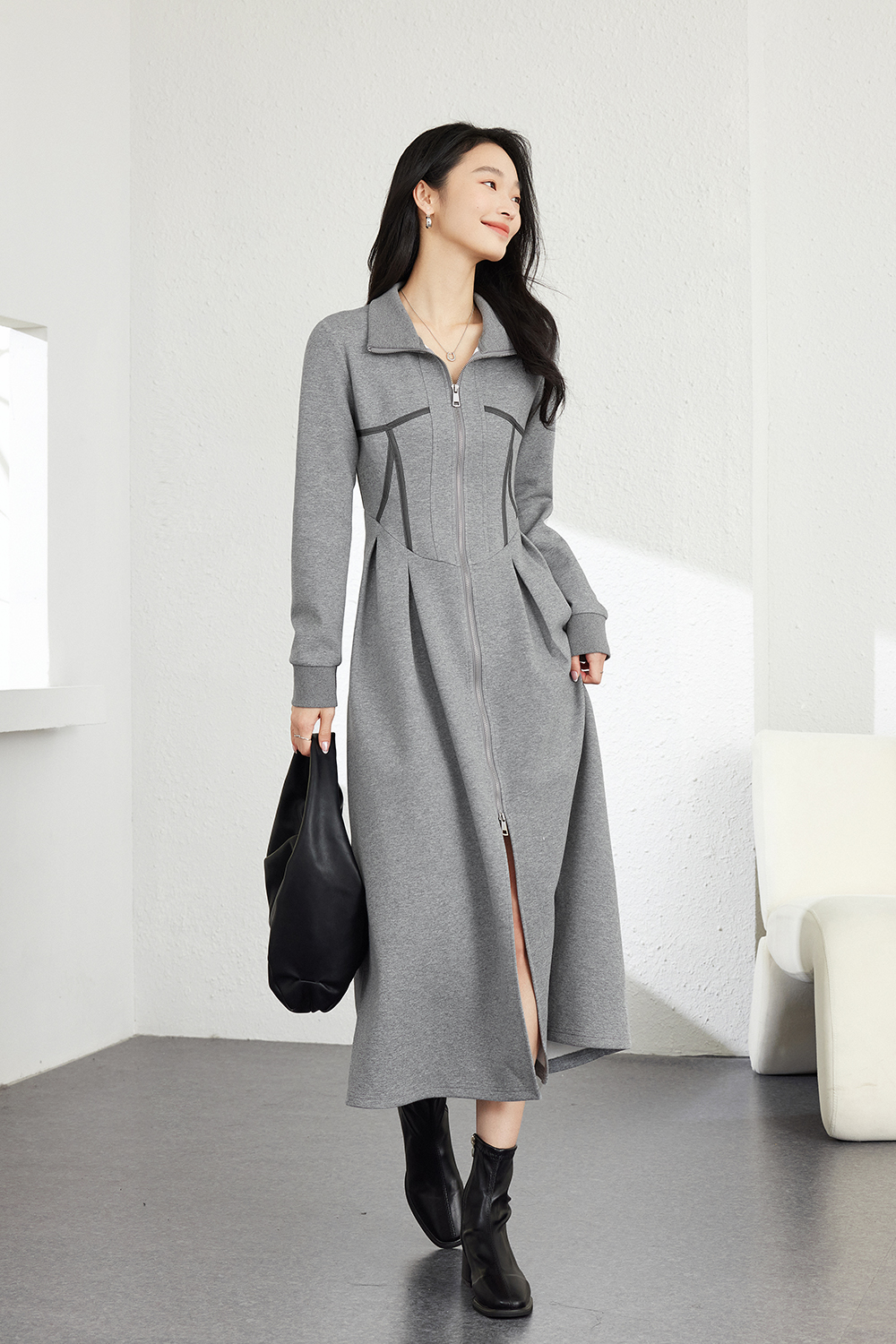 Fashion Stand-Collar Silhouette Dress
