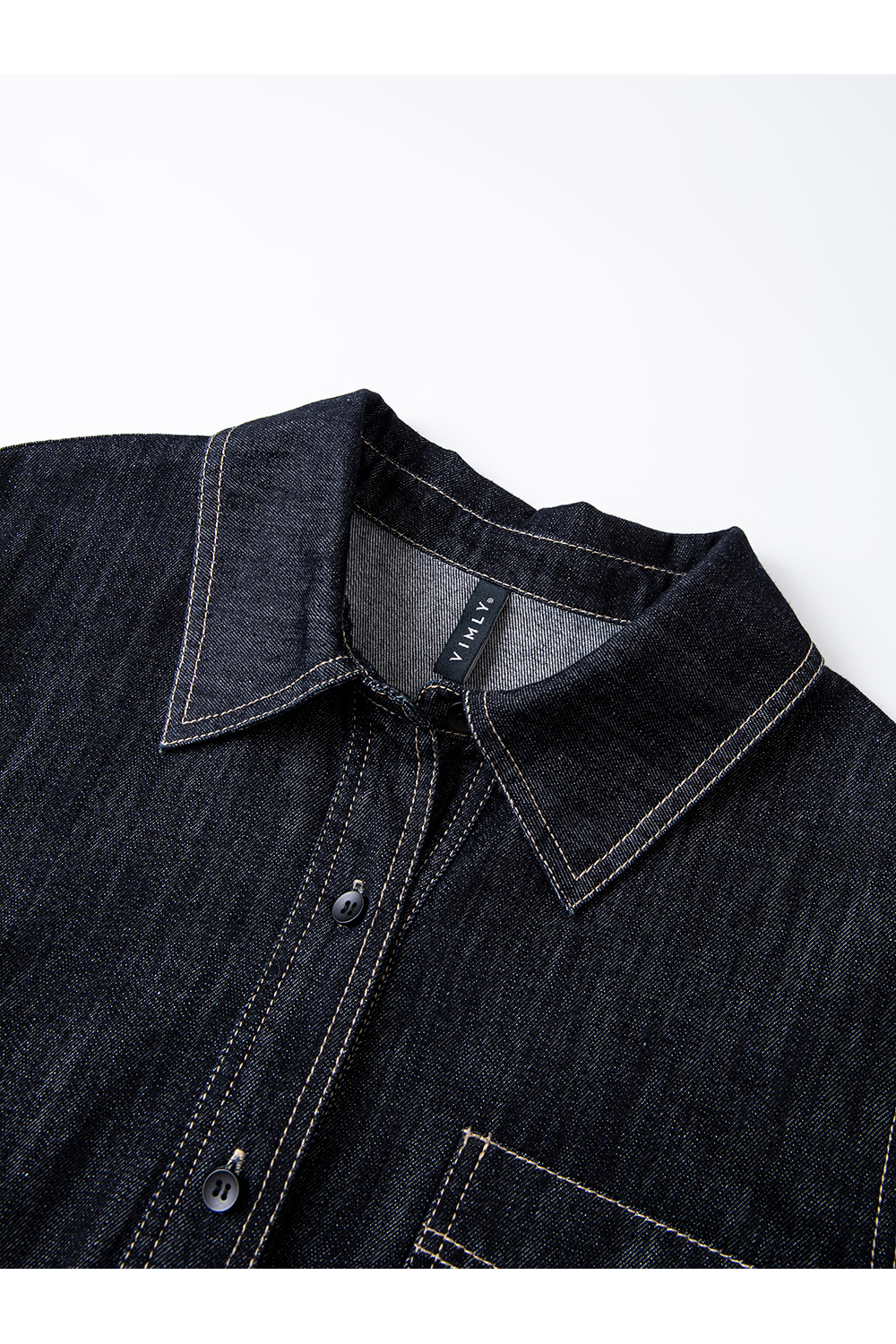 Denim Shirt Dress with Contrast Topstitching