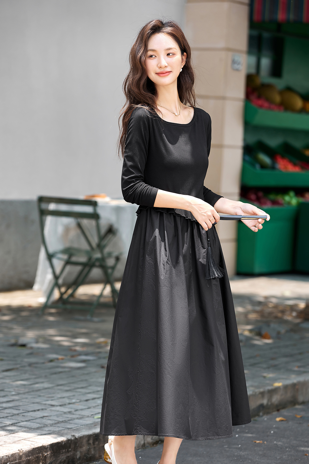 Asymmetric Hem Black Shift Dress