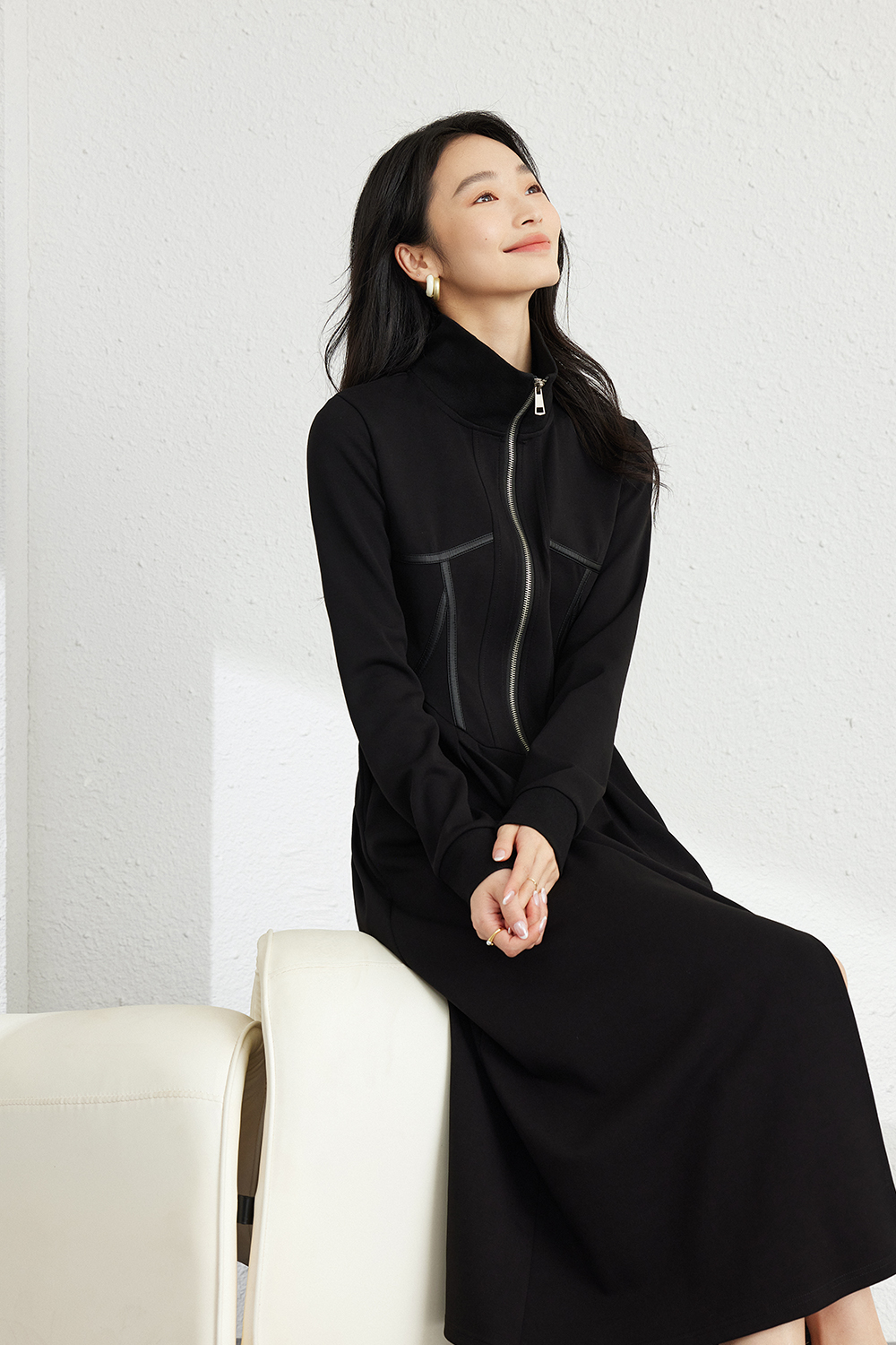 Fashion Stand-Collar Silhouette Dress