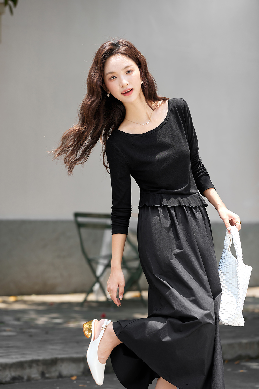 Asymmetric Hem Black Shift Dress