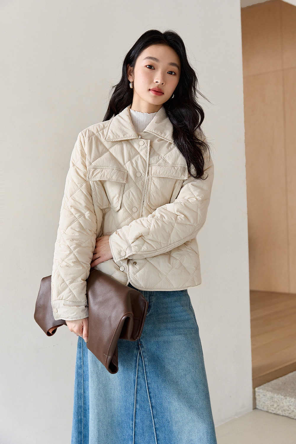 Lapel Diamond Short Cotton Coat