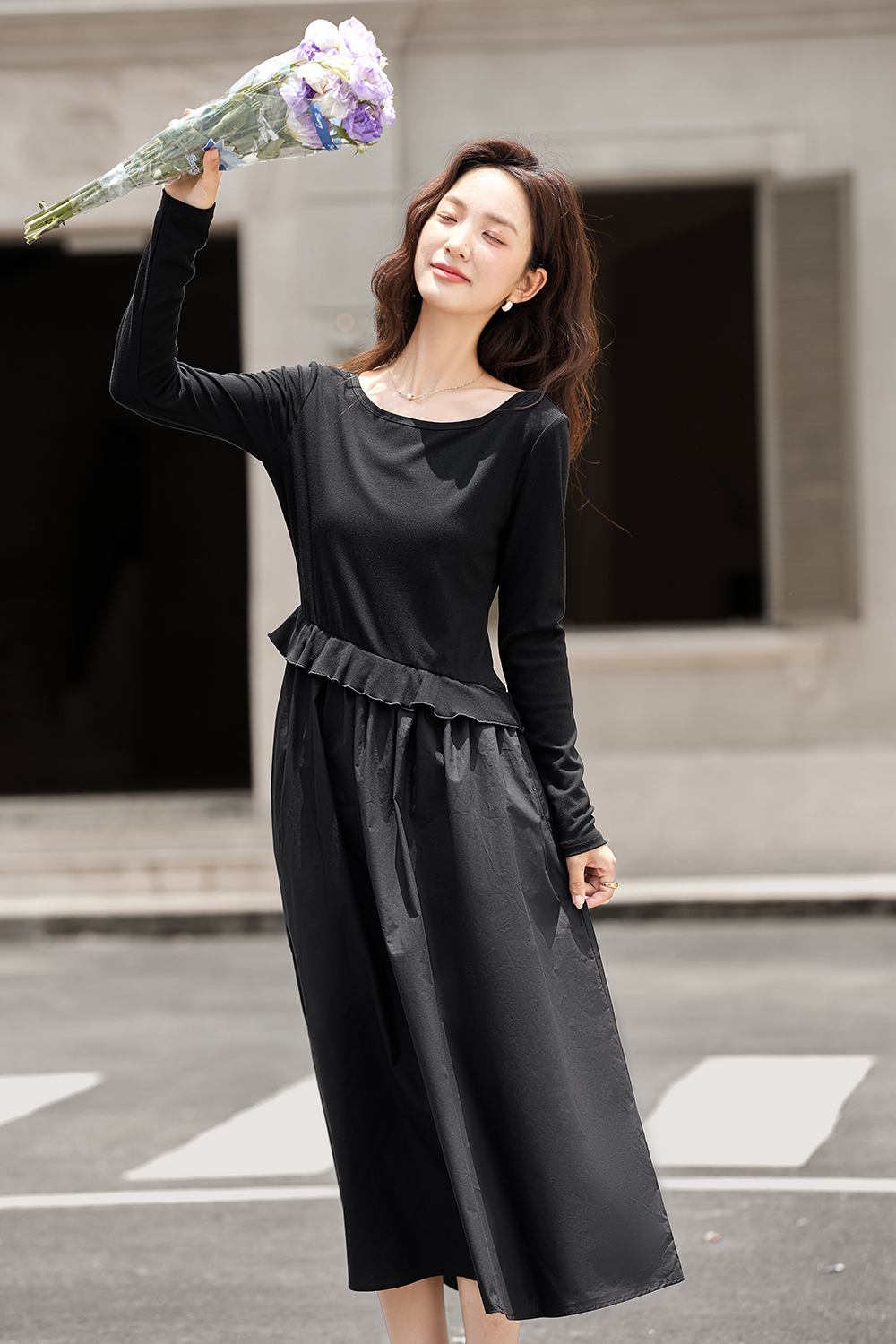 Asymmetric Hem Black Shift Dress