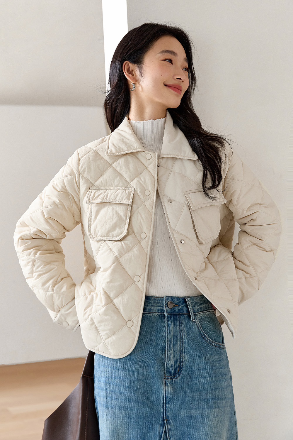 Lapel Diamond Short Cotton Coat