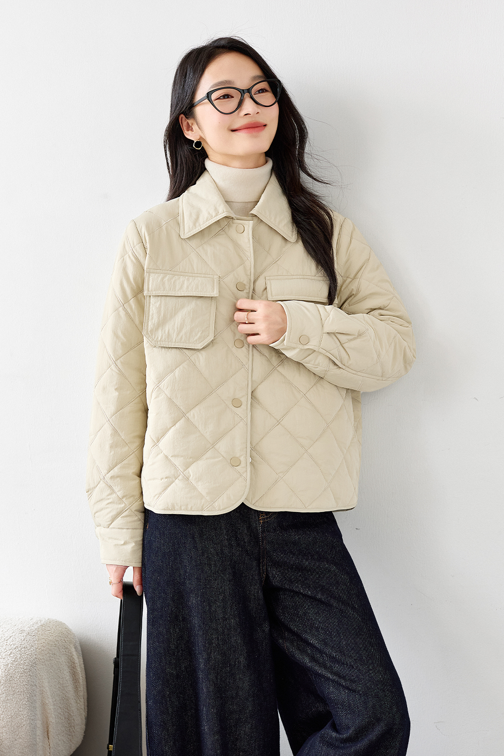 Lapel Diamond Short Cotton Coat