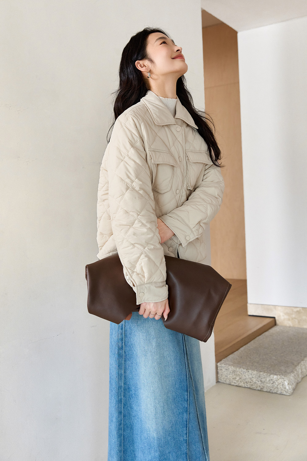 Lapel Diamond Short Cotton Coat