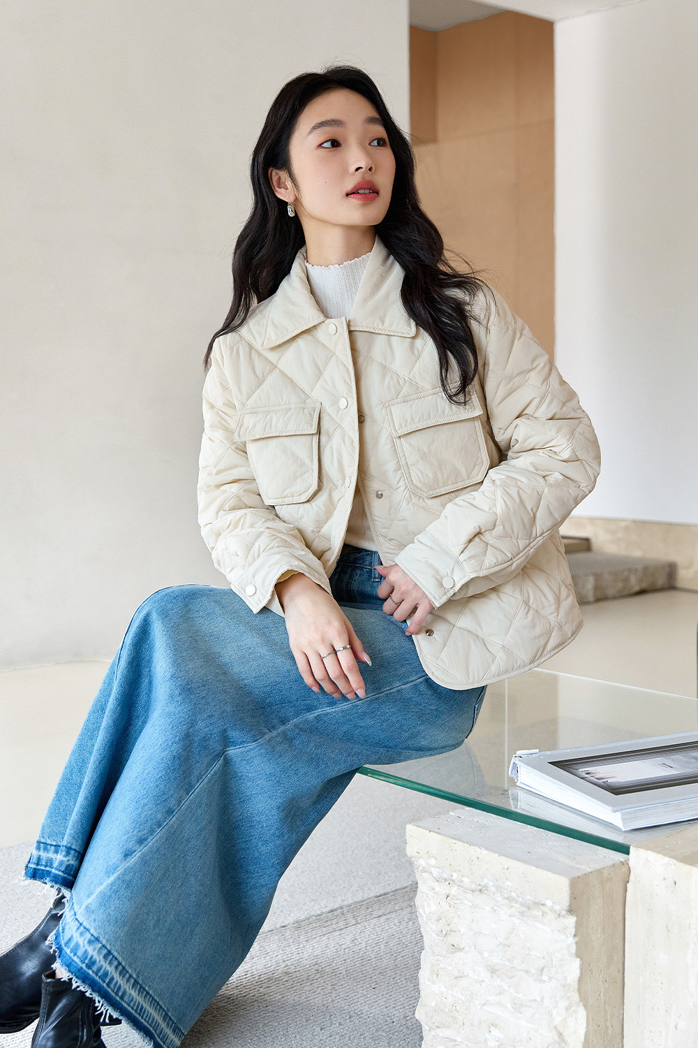 Lapel Diamond Short Cotton Coat